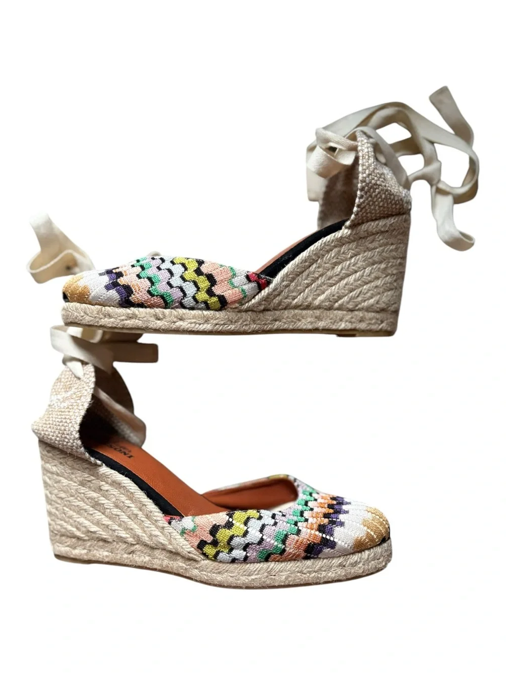 Castañer x Missoni Multicolor Embroidered Espadrille Wedges Ankle Ties, EU 40